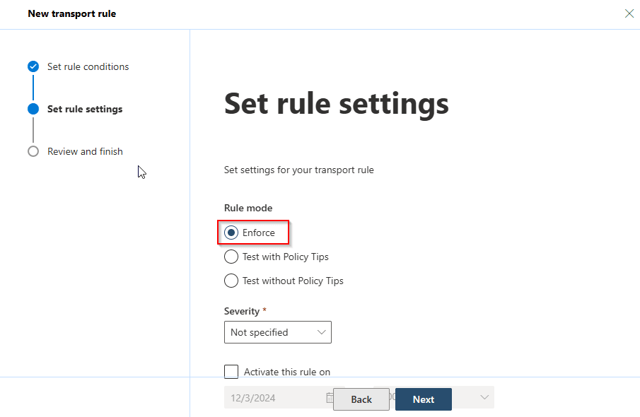 set rule settings